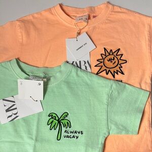 Zara Kids Peach and Mint Tees with Fun Graphics